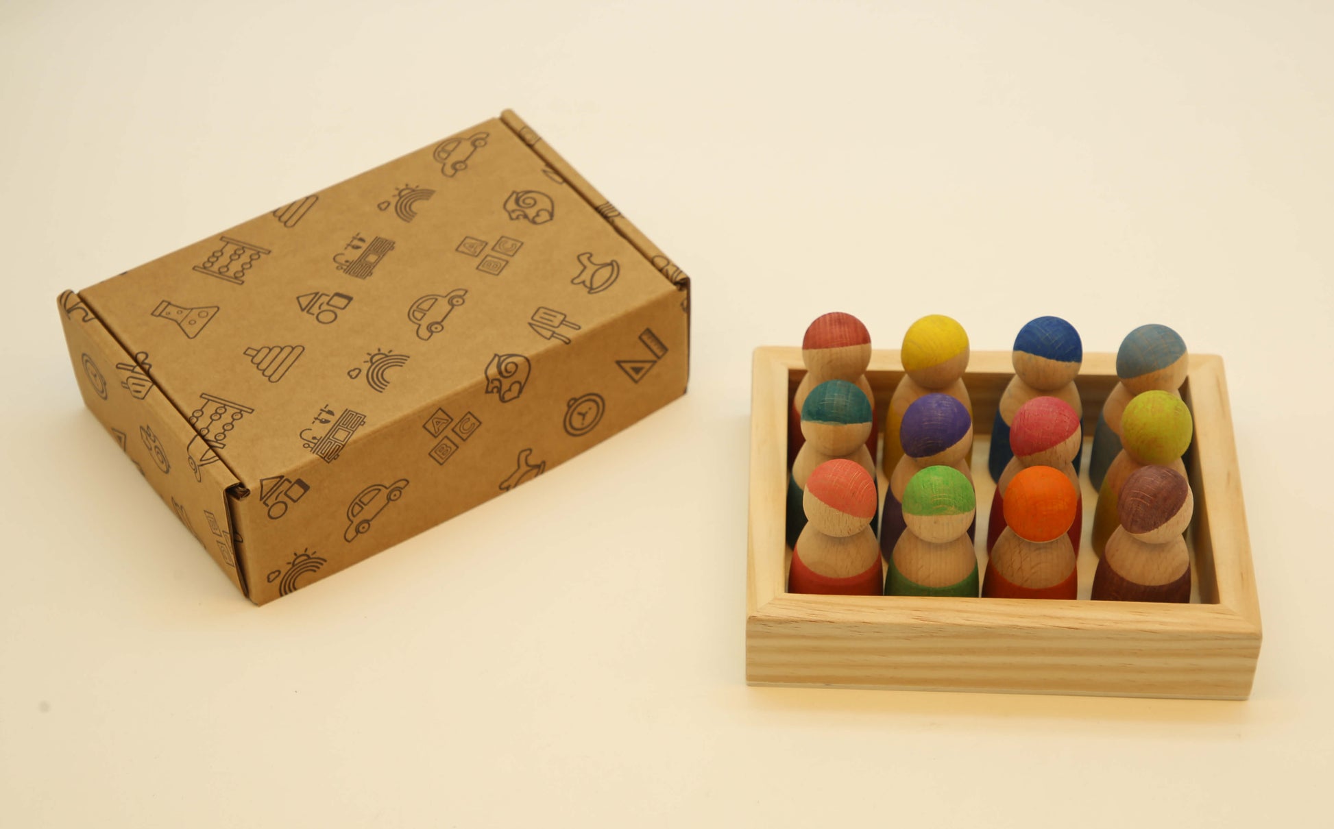 Wooden Peg Dolls with Tray