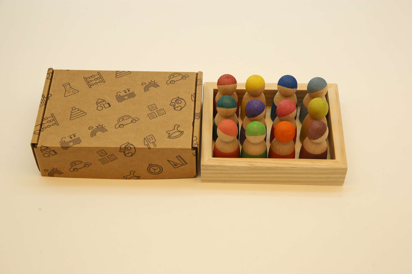 Wooden Peg Dolls with Tray