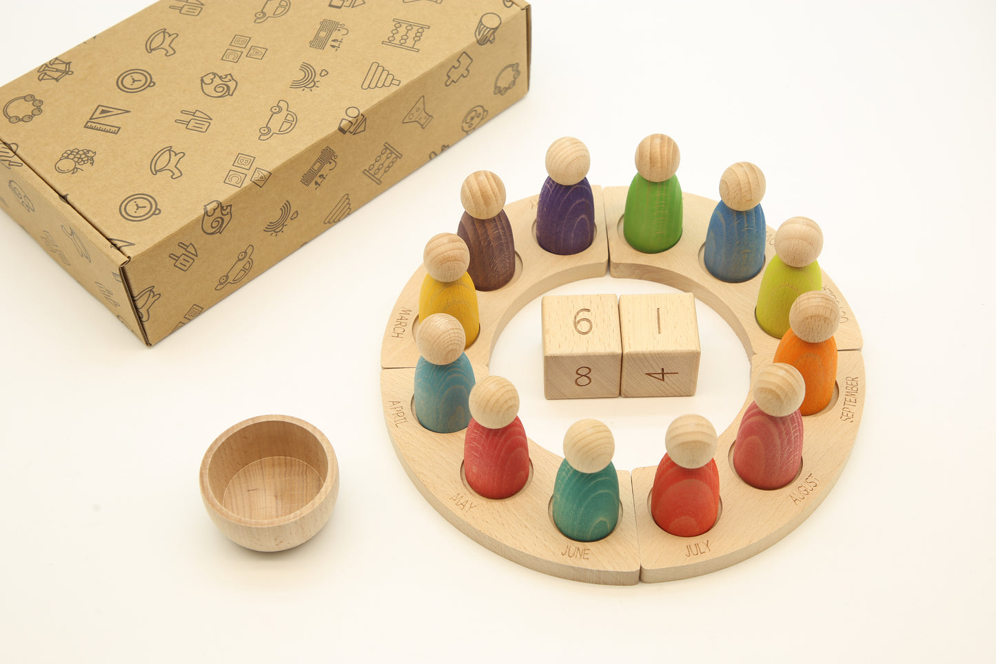 LaLaLull Wooden Rainbow Perpetual Calendar with Peg Figures