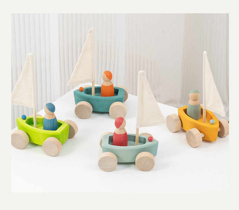 LaLaLull Set of 4 Small Land Yachts with 4 Sailors