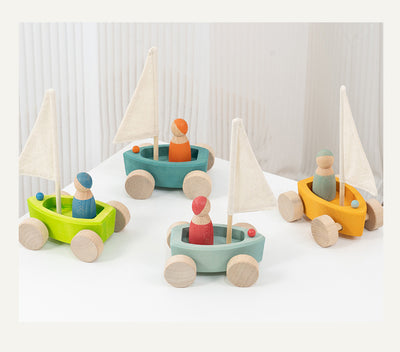 LaLaLull Set of 4 Small Land Yachts with 4 Sailors