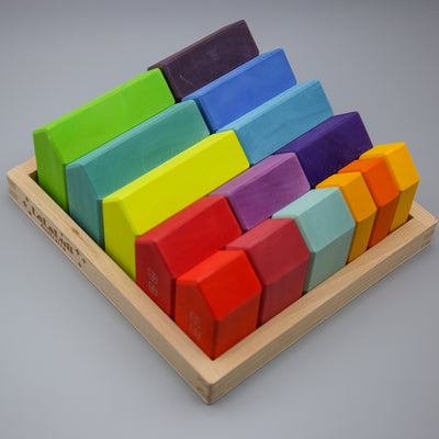 LaLaLull Wooden Rainbow House Blocks with Tray - 15 Pcs