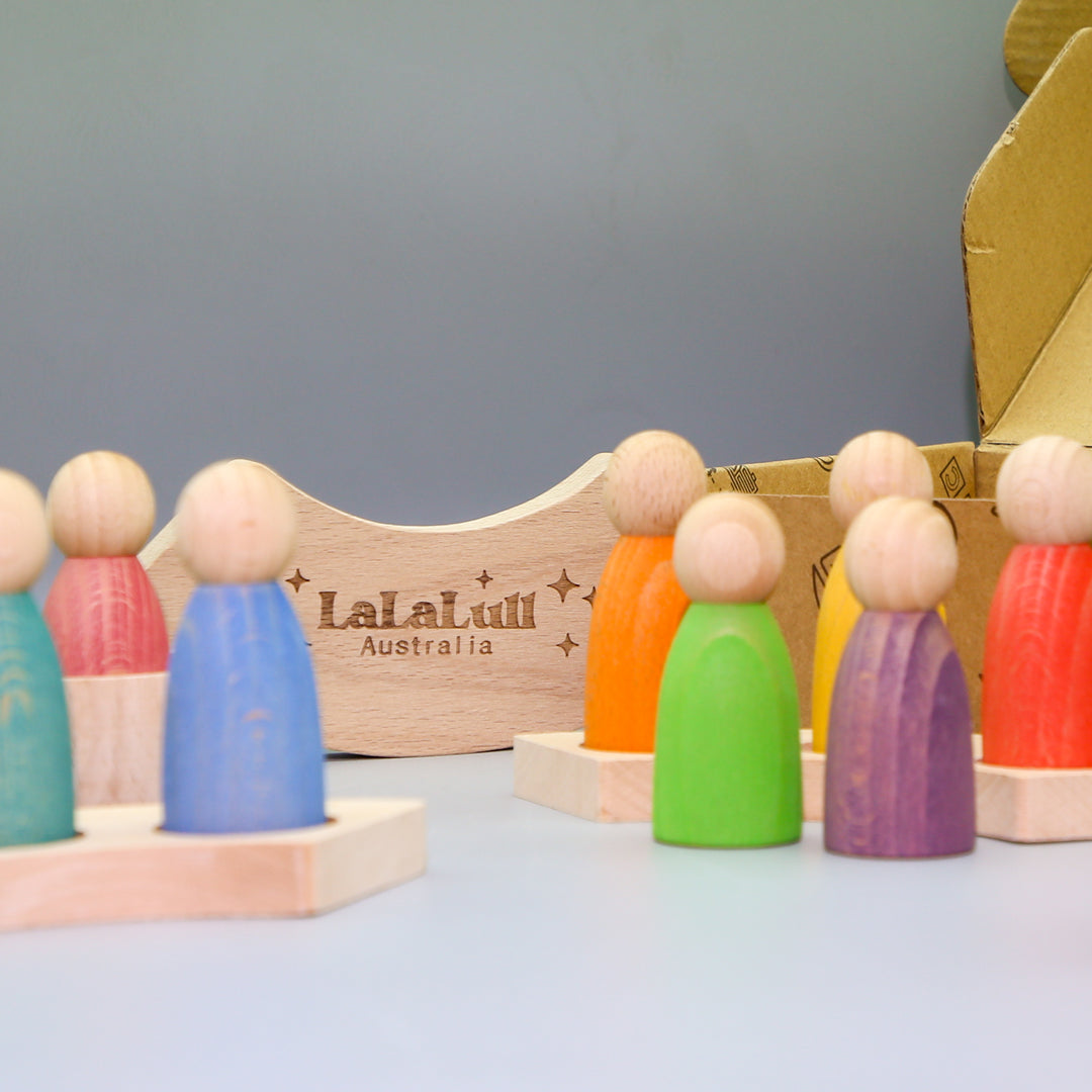 LaLaLull Wooden Rainbow Perpetual Calendar with Peg Figures