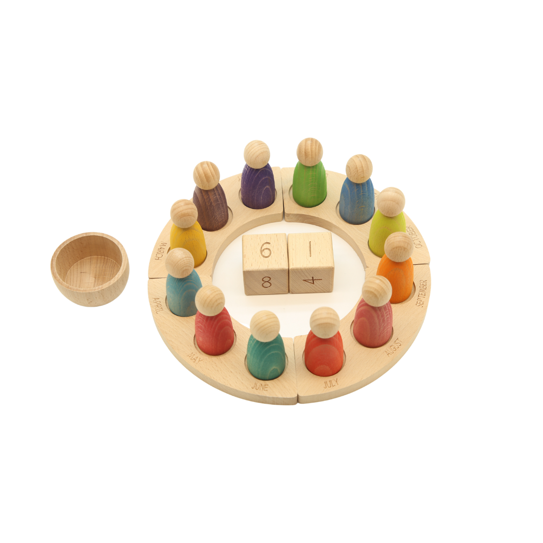 LaLaLull Wooden Rainbow Perpetual Calendar with Peg Figures