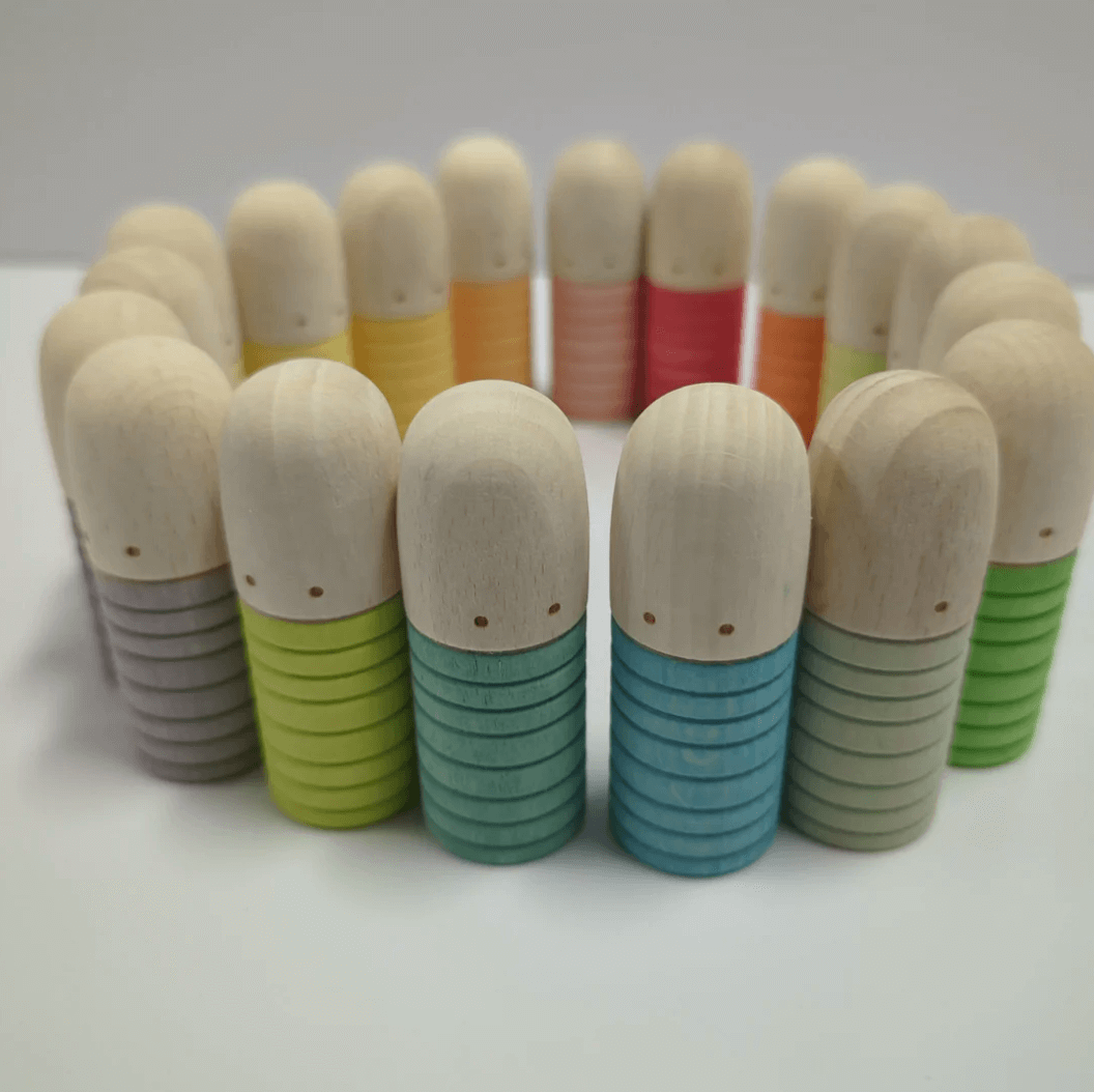 LaLaLull Pastel Wooden Rainbow Brots Stick People 18 Pcs