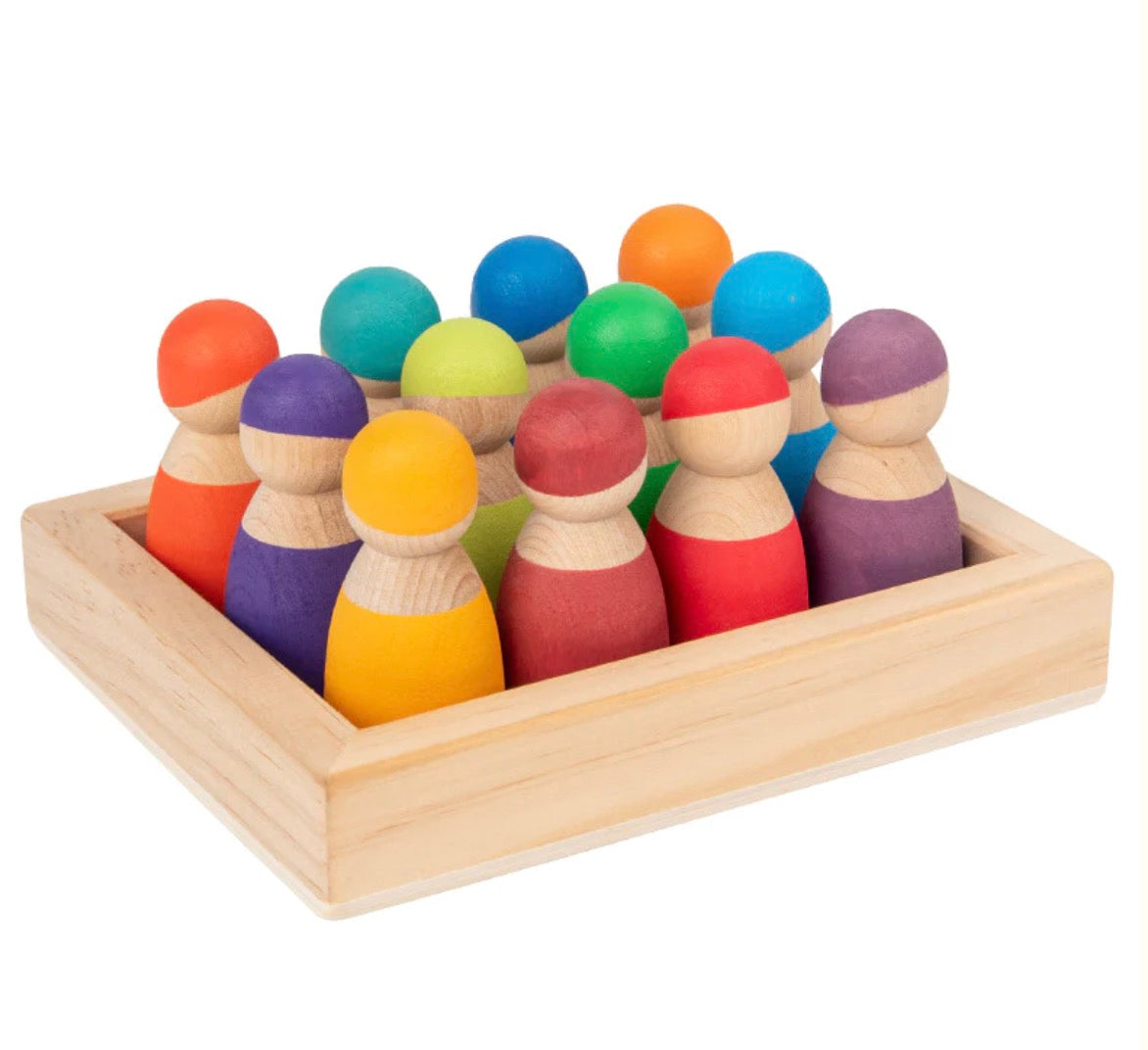 Wooden Peg Dolls with Tray