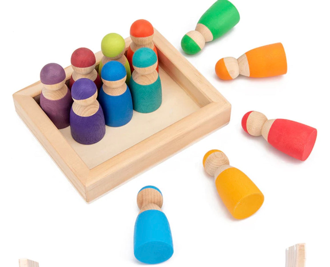 Wooden Peg Dolls with Tray