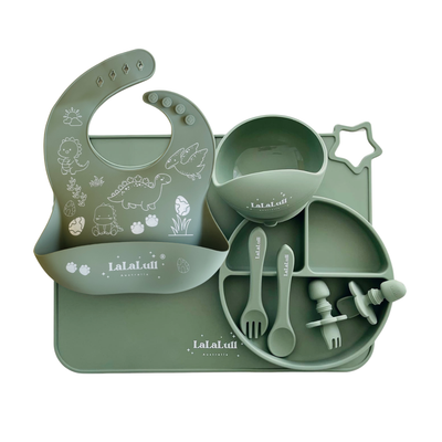 Silicone Feeding Set 8 Pcs - Sage 6M+ (2026 New Dino Theme)