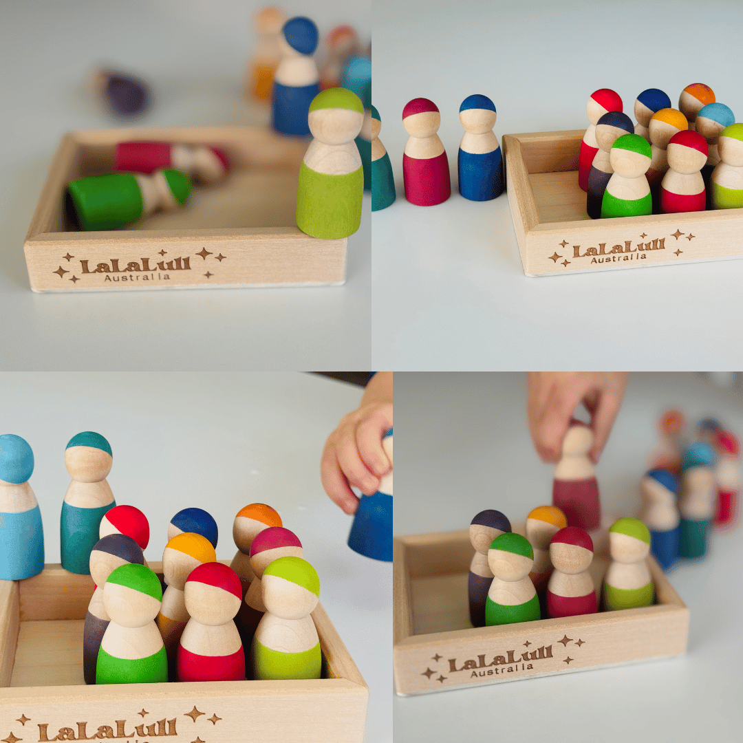 Wooden Peg Dolls with Tray