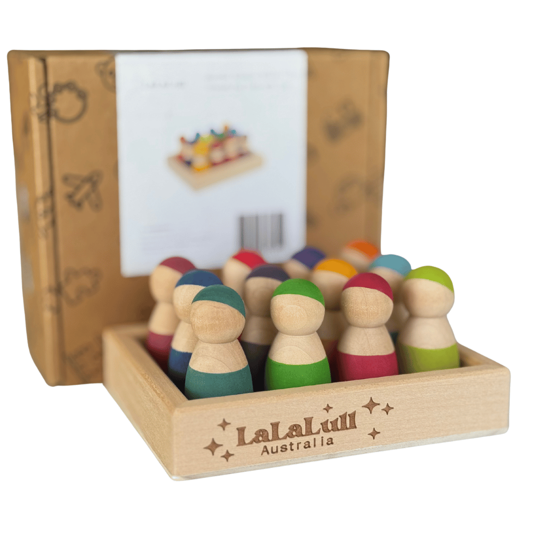 Wooden Peg Dolls with Tray